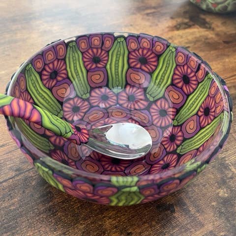 Handmade Polymer Clay Salsa Bowl with Matching Spoon