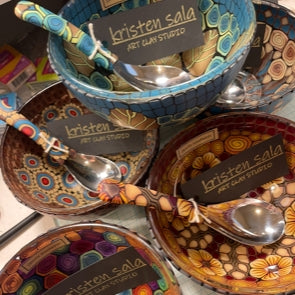 Handmade Polymer Clay Salsa Bowl with Matching Spoon