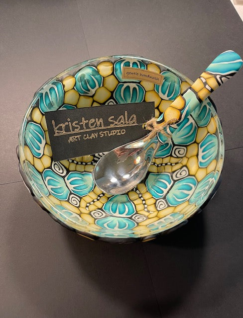Handmade Polymer Clay Salsa Bowl with Matching Spoon