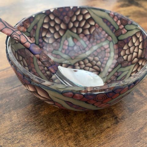 Handmade Polymer Clay Salsa Bowl with Matching Spoon