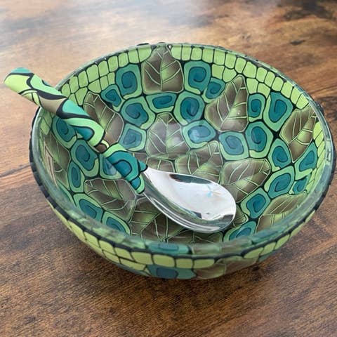 Handmade Polymer Clay Salsa Bowl with Matching Spoon