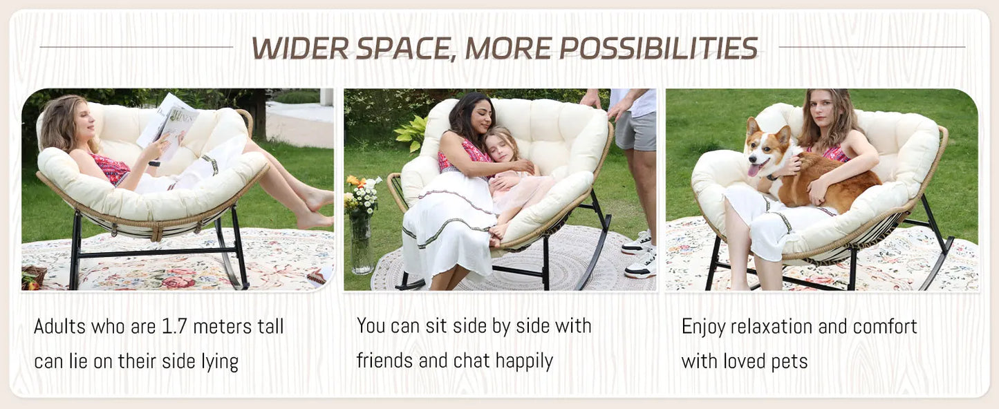 Outdoor Rocking Chair with Padded Cushion, Oversized PE Rattan Comfy Royal Rocking Lounge Chair, Modern Comfy Patio Egg Chair