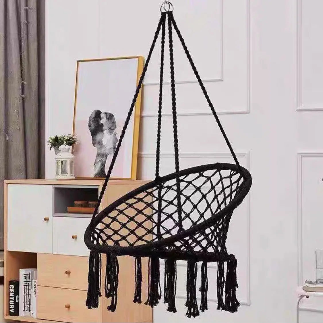 B&B Hanging Chair Hammock Tassel Cotton Rope Weaving Hanging Basket Swing Silla Columpio Para Jardin Hamaklar Home Camping Bed