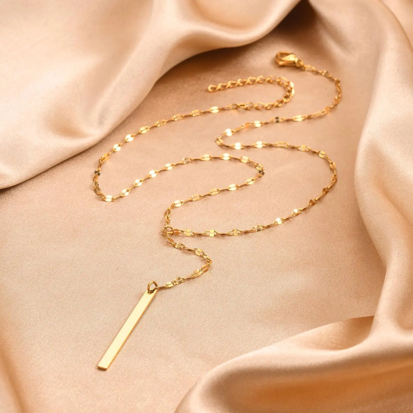 Drop Y Lariat Necklace with Bar Pendant