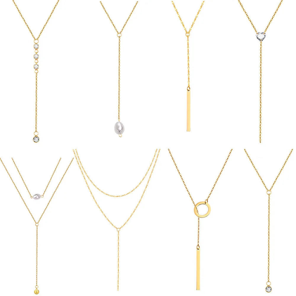 Drop Y Lariat Necklace with Bar Pendant