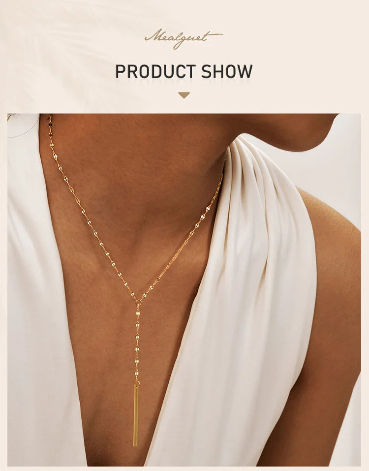 Drop Y Lariat Necklace with Bar Pendant