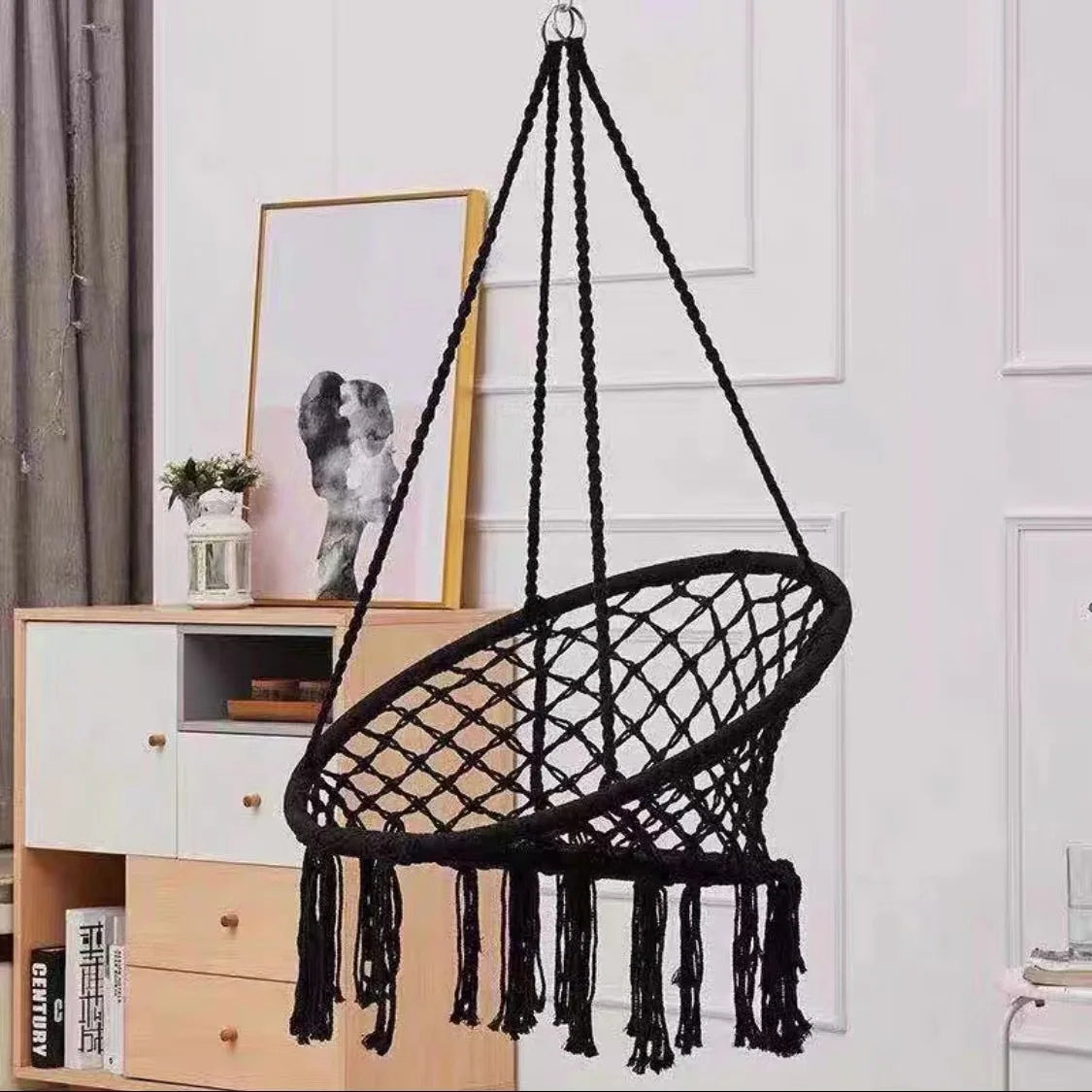 B&B Hanging Chair Hammock Tassel Cotton Rope Weaving Hanging Basket Swing Silla Columpio Para Jardin Hamaklar Home Camping Bed