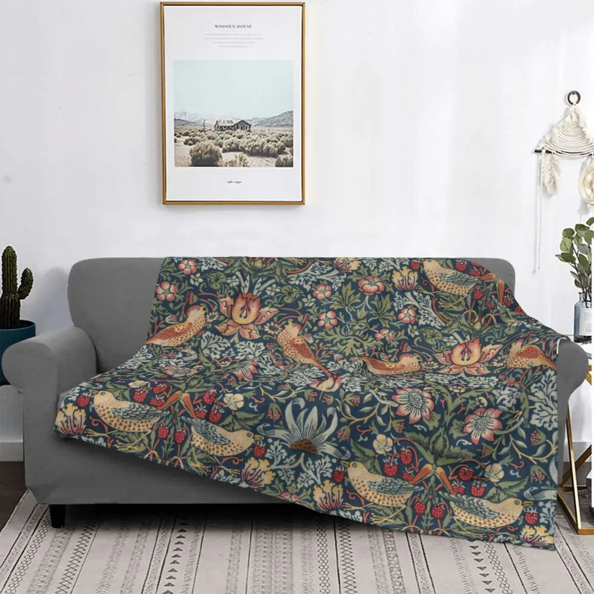 Vintage William Morris Strawberry Blanket Velvet Spring/Autumn Ultra-Soft Throw Blanket for Bed Travel Bedding Throws