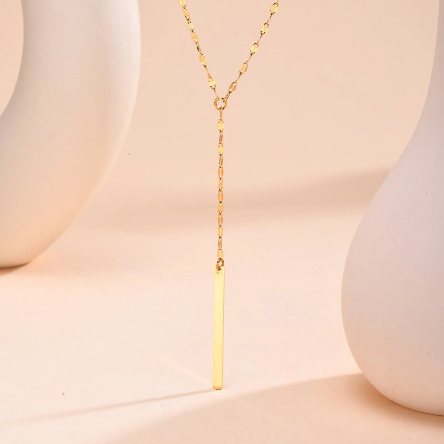 Drop Y Lariat Necklace with Bar Pendant