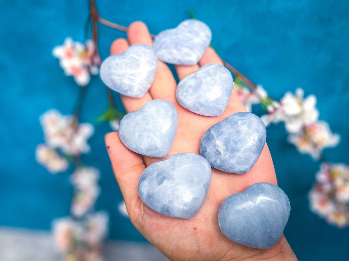 Small BLUE CALCITE crystal hearts