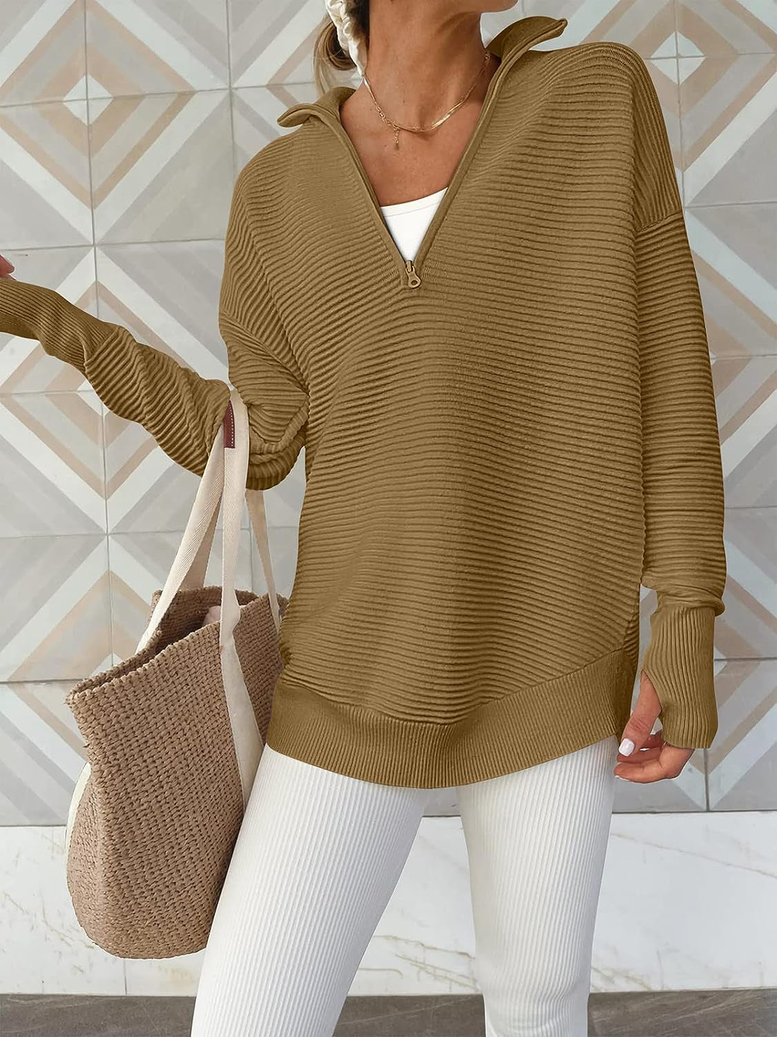 Half Zip Long Sleeve Knit Top