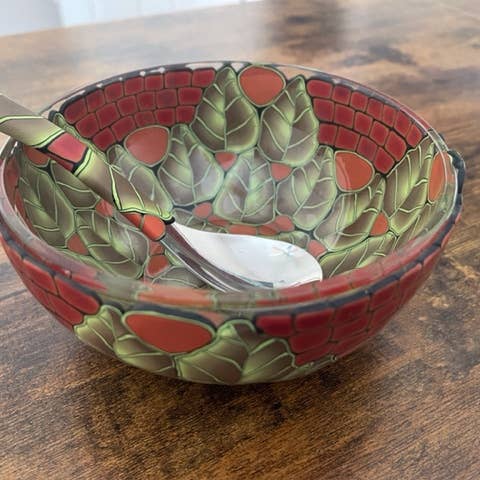 Handmade Polymer Clay Salsa Bowl with Matching Spoon