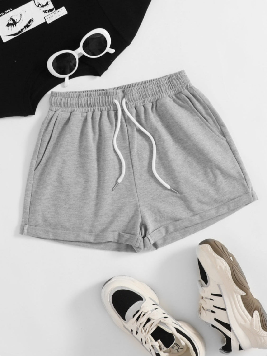 Drawstring Pocketed Elastic Waist Shorts