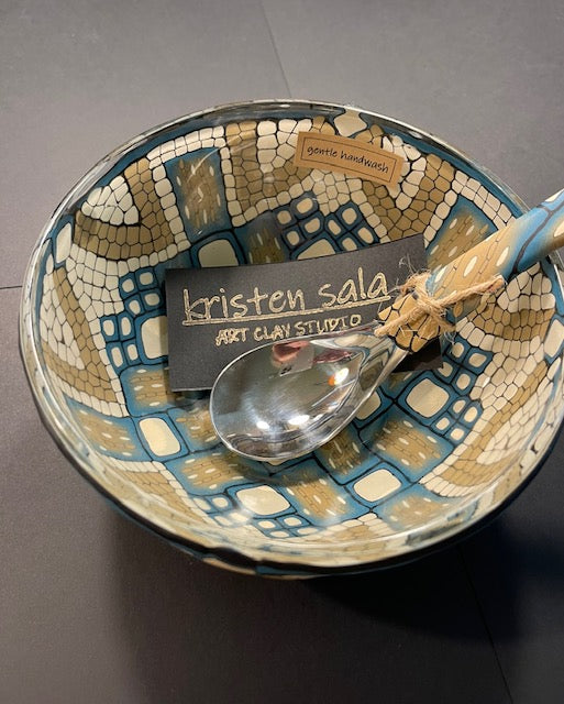 Handmade Polymer Clay Salsa Bowl with Matching Spoon