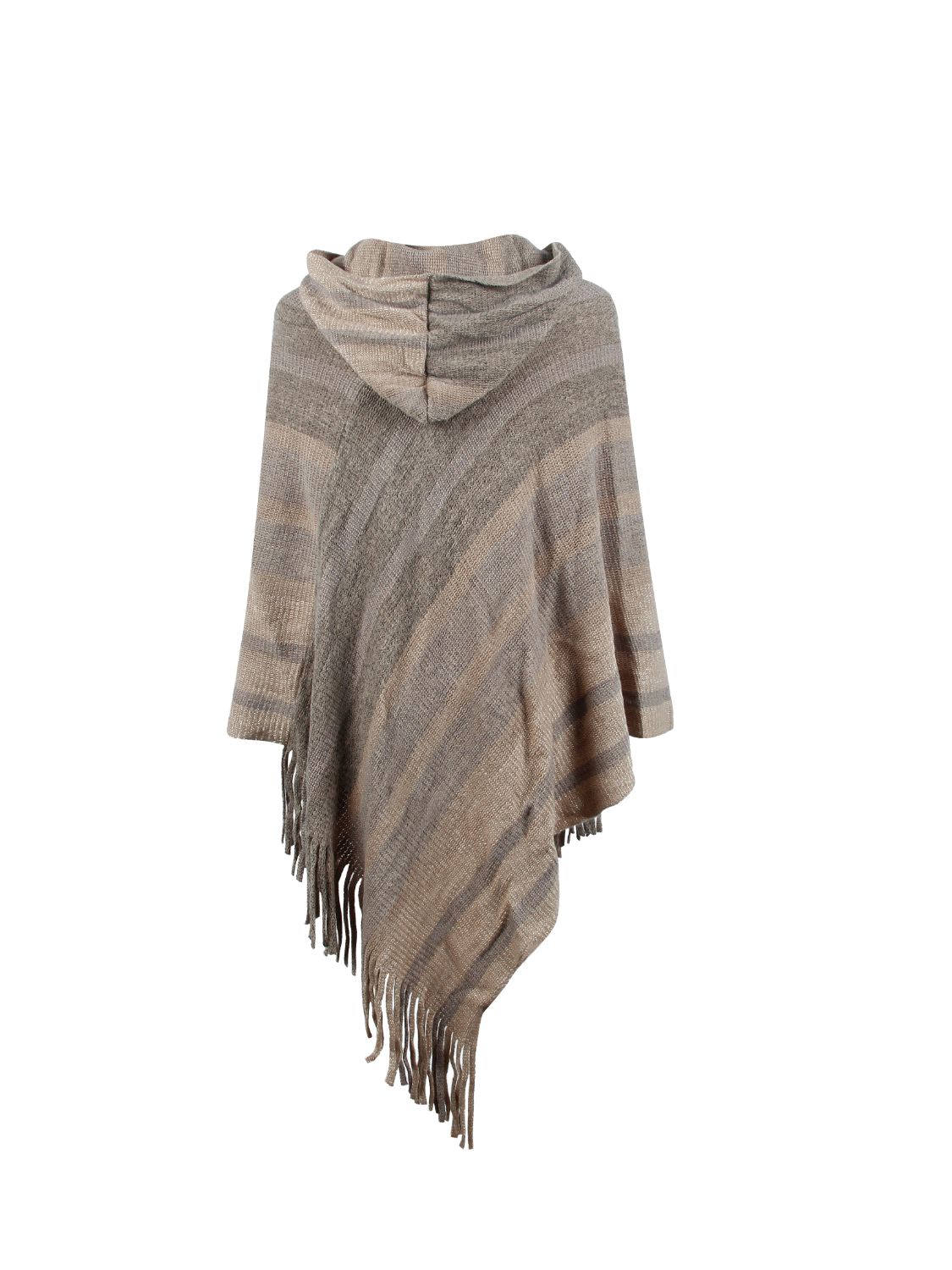 Striped Fringe Hem Hooded Poncho