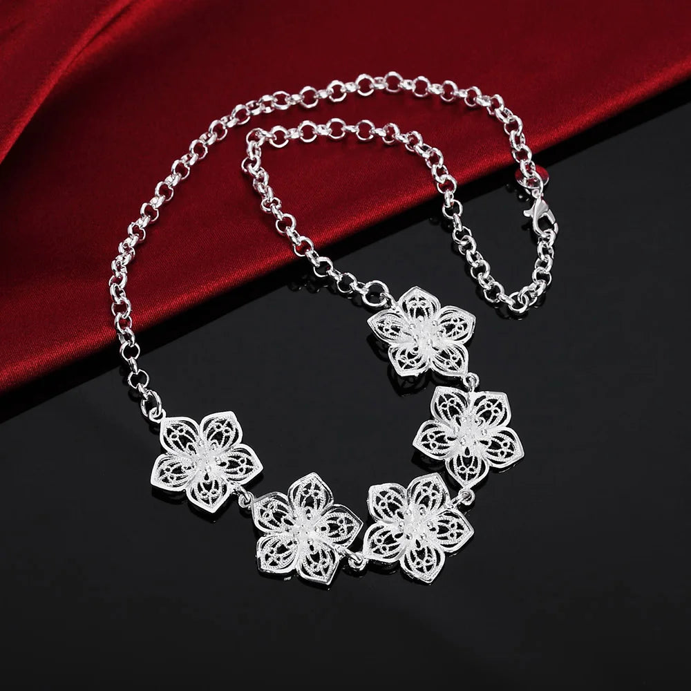 Sterling Silver Flower Necklace and Earrings Set