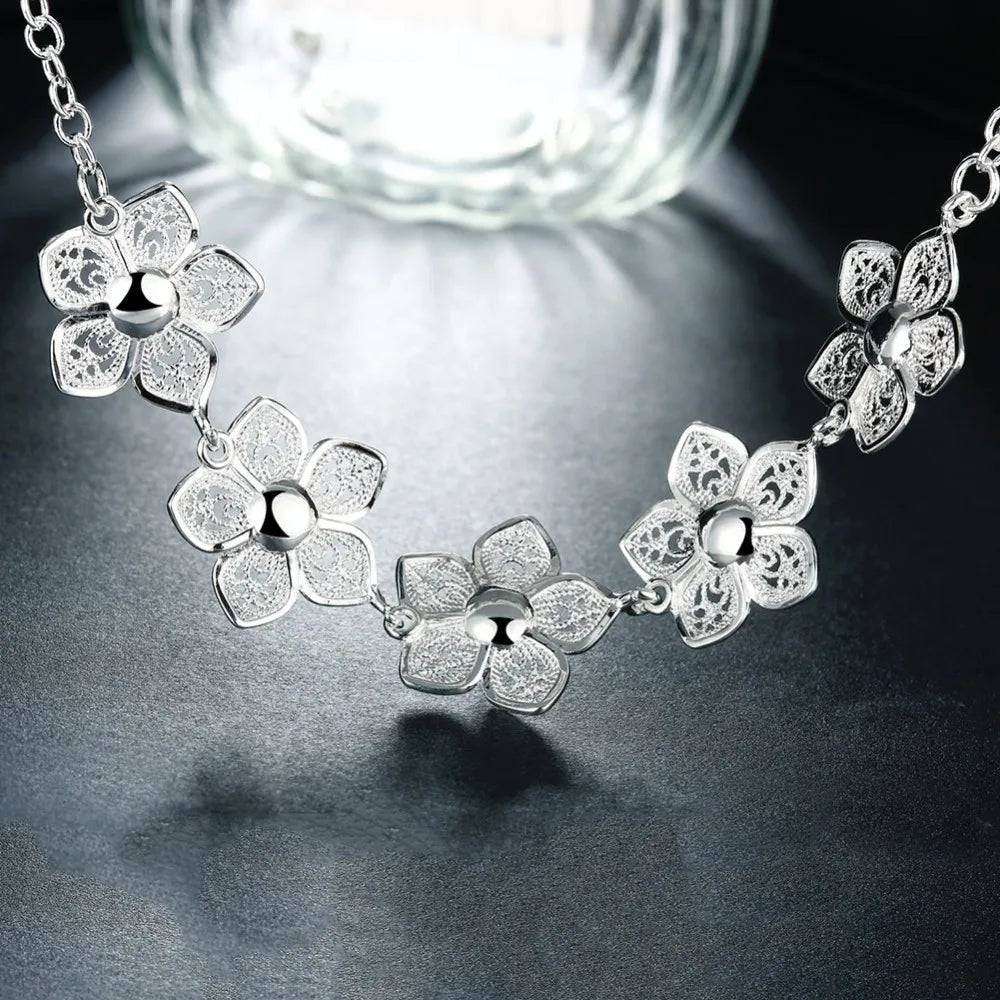 Sterling Silver Flower Necklace and Earrings Set