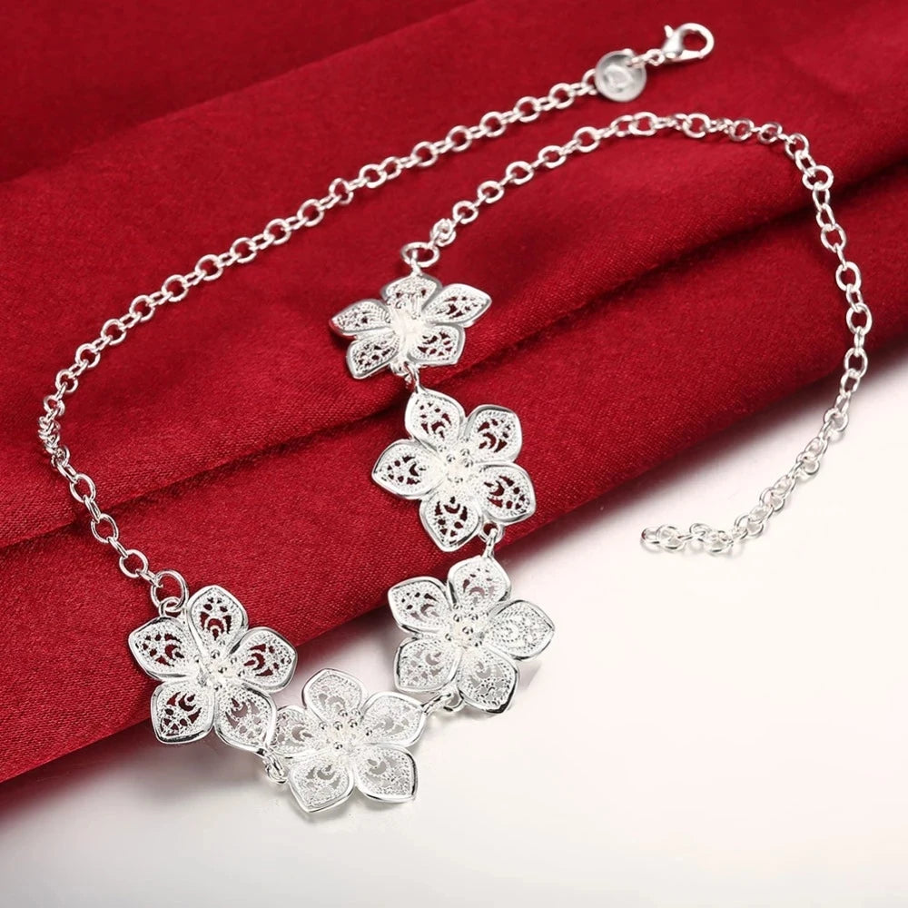 Sterling Silver Flower Necklace and Earrings Set