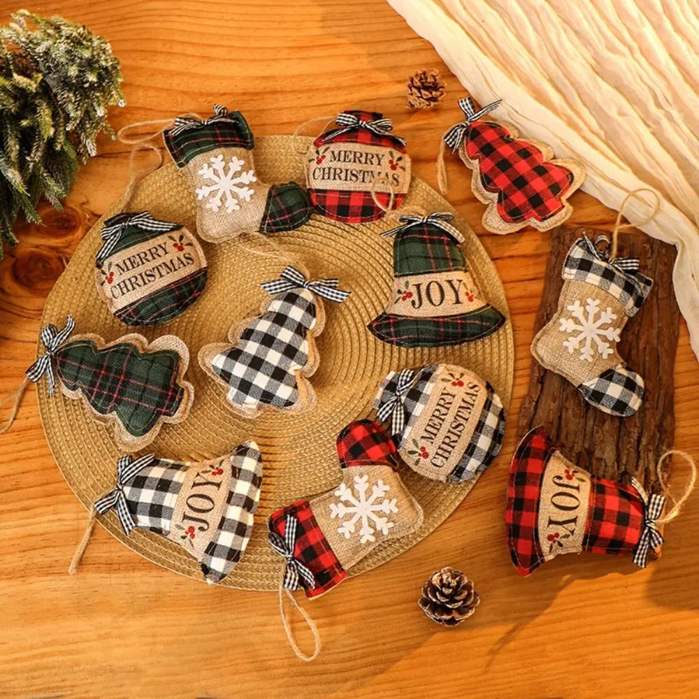 Plaid Linen Christmas Tree Ornaments