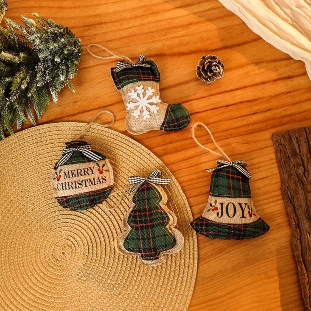 Plaid Linen Christmas Tree Ornaments