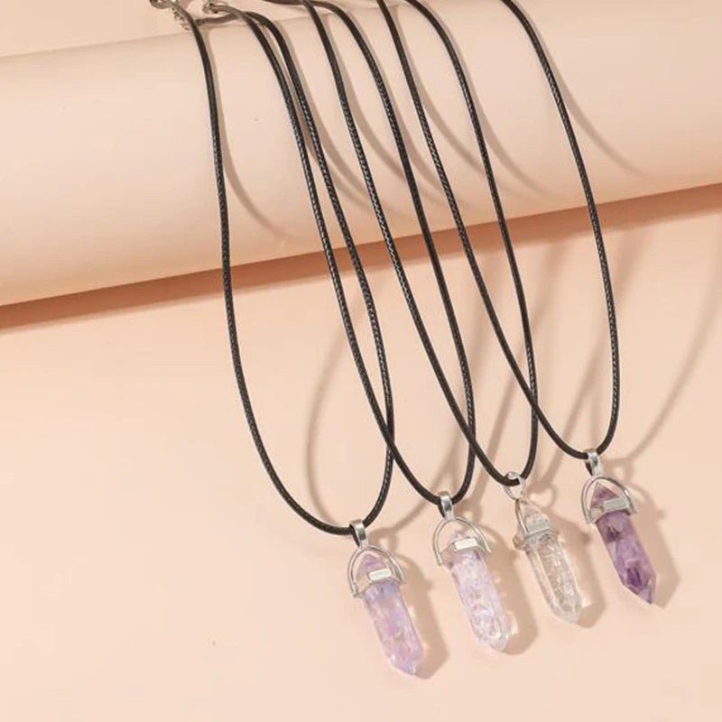 Geometric Glass Stone Pendant Necklaces - 4 piece set