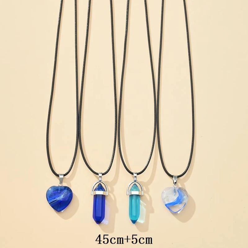 Geometric Glass Stone Pendant Necklaces - 4 piece set