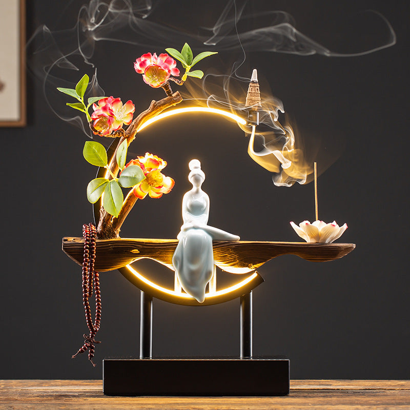 Beautiful Lady Backflow Incense Burner + LED Light