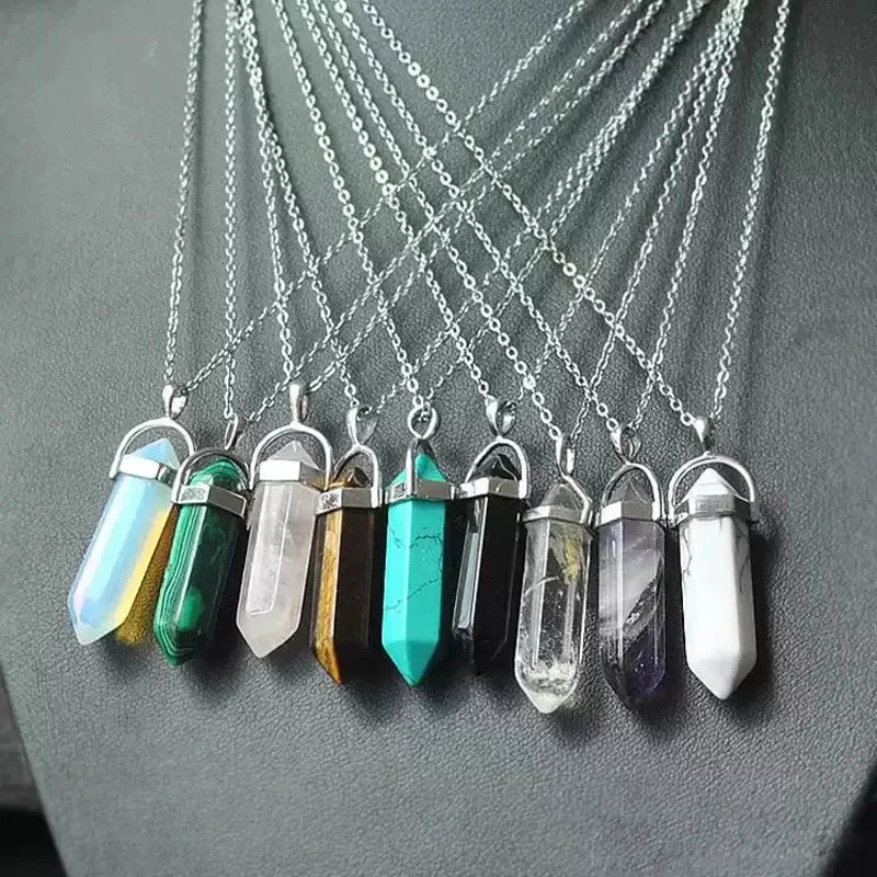 Natural Stone Bullet Pendant Necklace