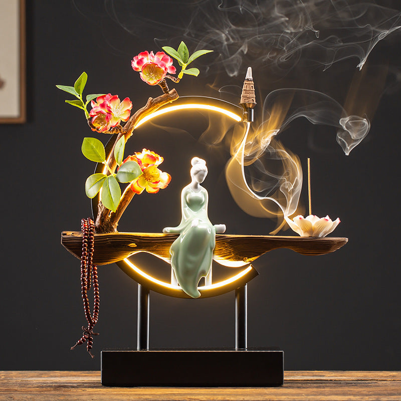 Beautiful Lady Backflow Incense Burner + LED Light