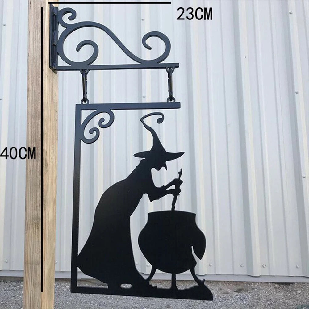 Mysterious Witch Statue Silhouette Sign