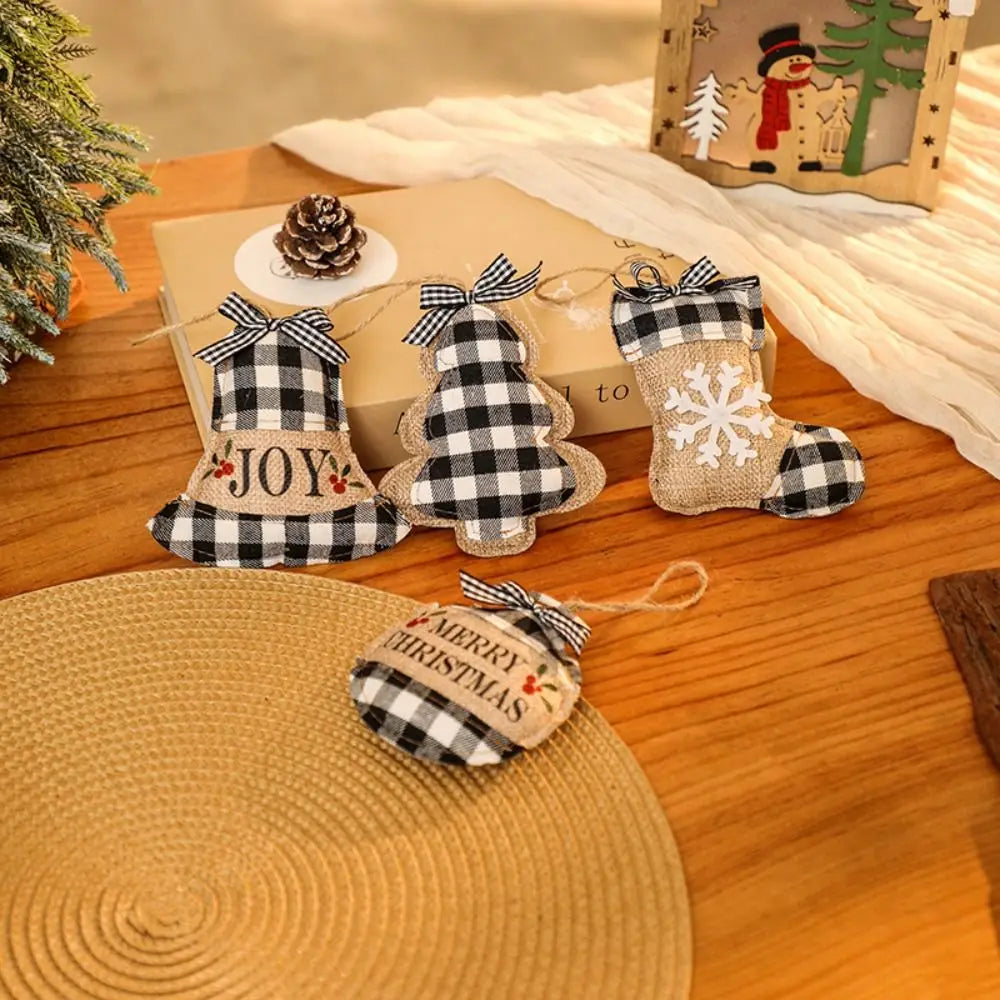 Plaid Linen Christmas Tree Ornaments