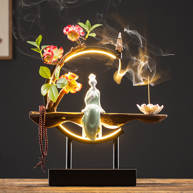 Beautiful Lady Backflow Incense Burner + LED Light