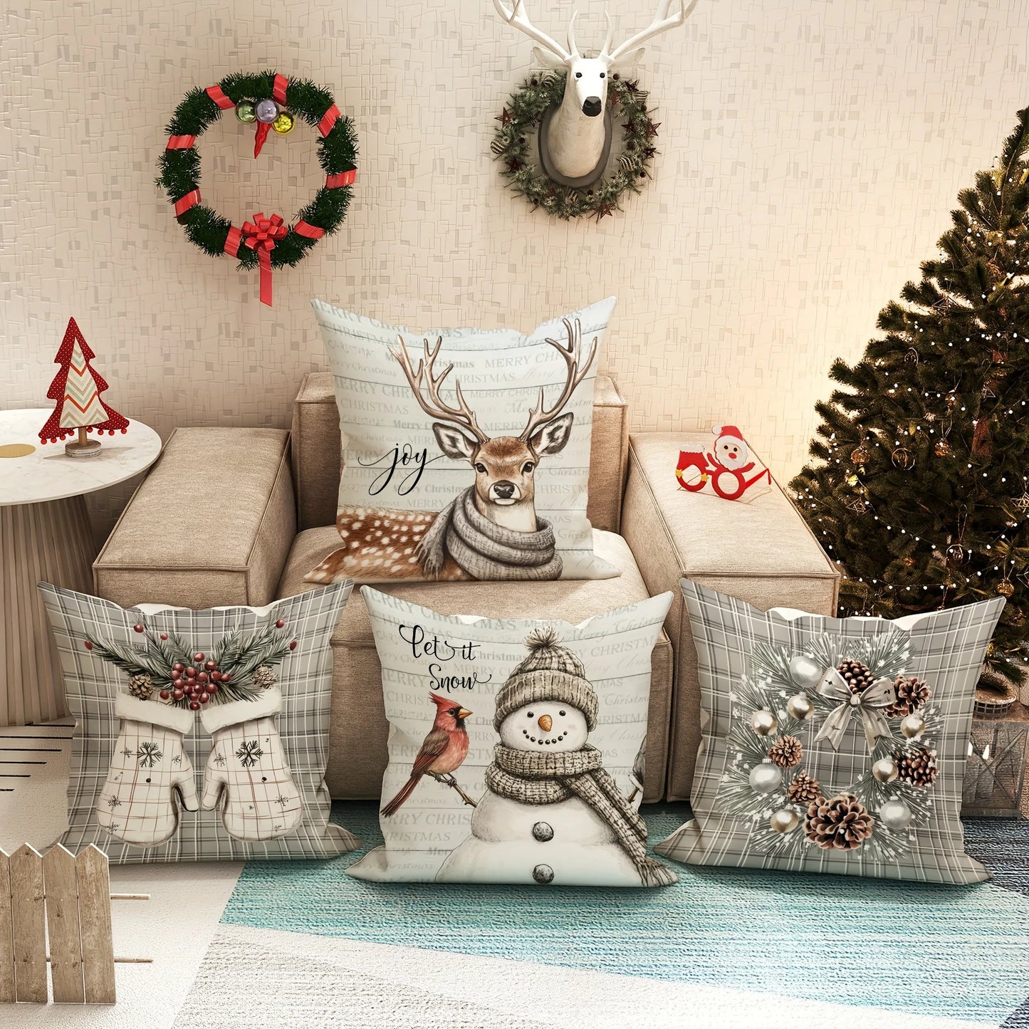 Grey Christmas Pillow Covers