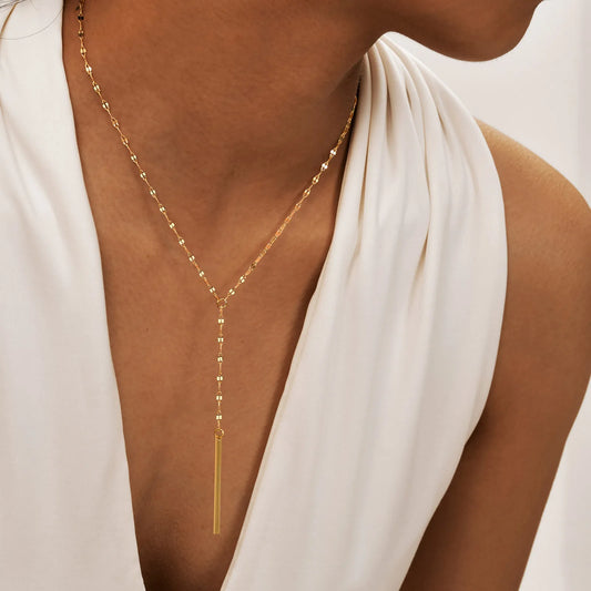 Drop Y Lariat Necklace with Bar Pendant