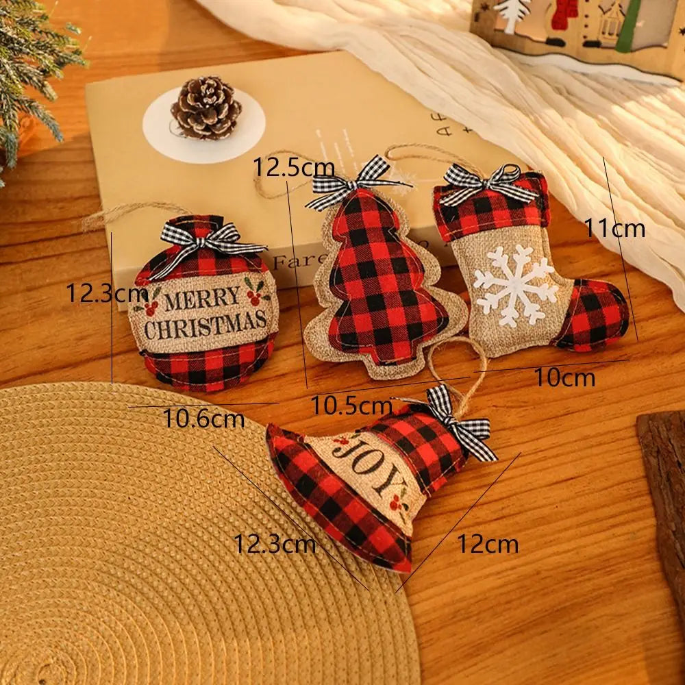 Plaid Linen Christmas Tree Ornaments