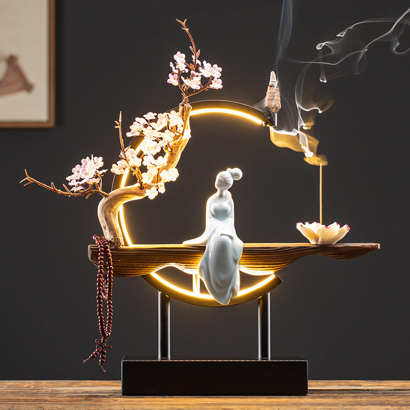 Beautiful Lady Backflow Incense Burner + LED Light