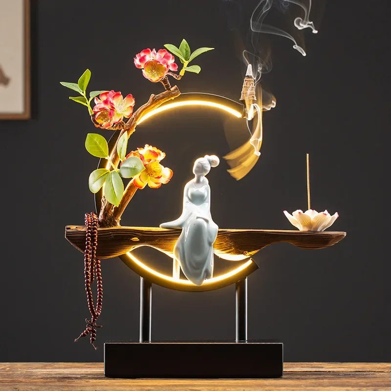 Beautiful Lady Backflow Incense Burner + LED Light