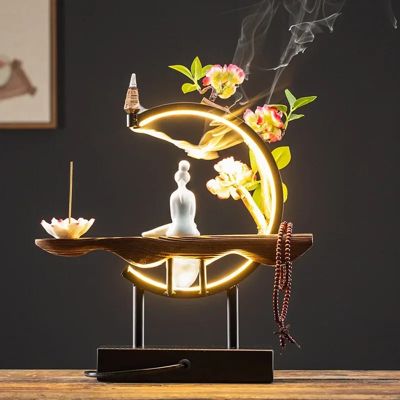 Beautiful Lady Backflow Incense Burner + LED Light