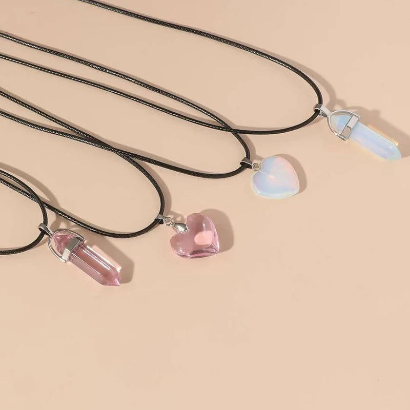 Geometric Glass Stone Pendant Necklaces - 4 piece set