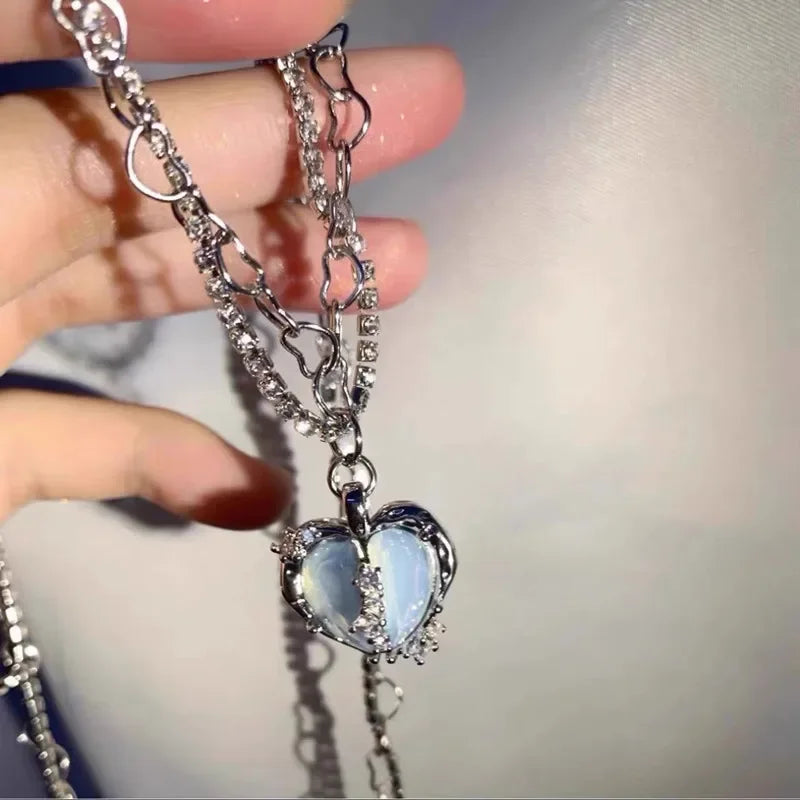 Vintage Goth Blue Heart Pendant Choker