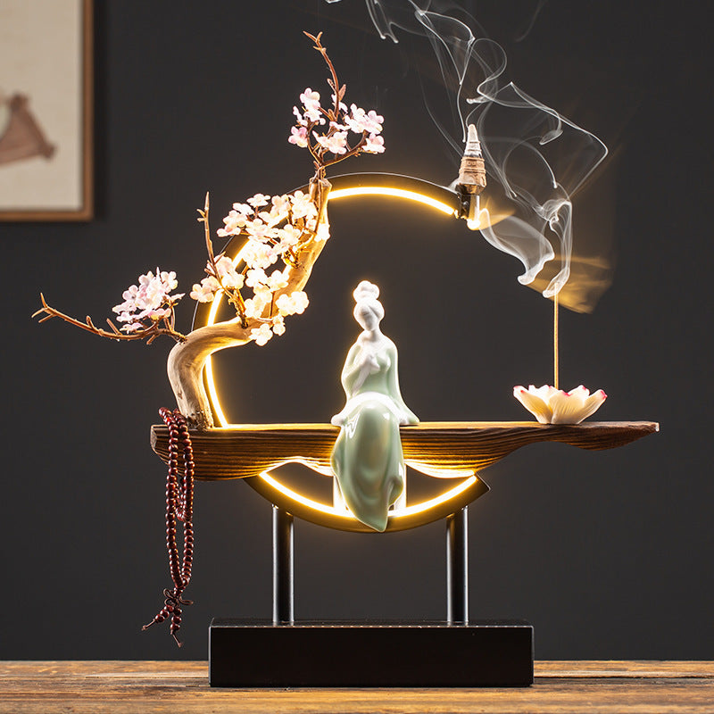 Beautiful Lady Backflow Incense Burner + LED Light