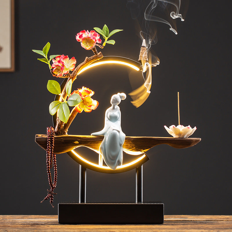 Beautiful Lady Backflow Incense Burner + LED Light