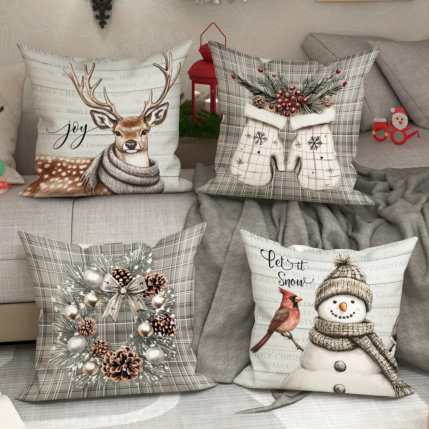 Grey Christmas Pillow Covers