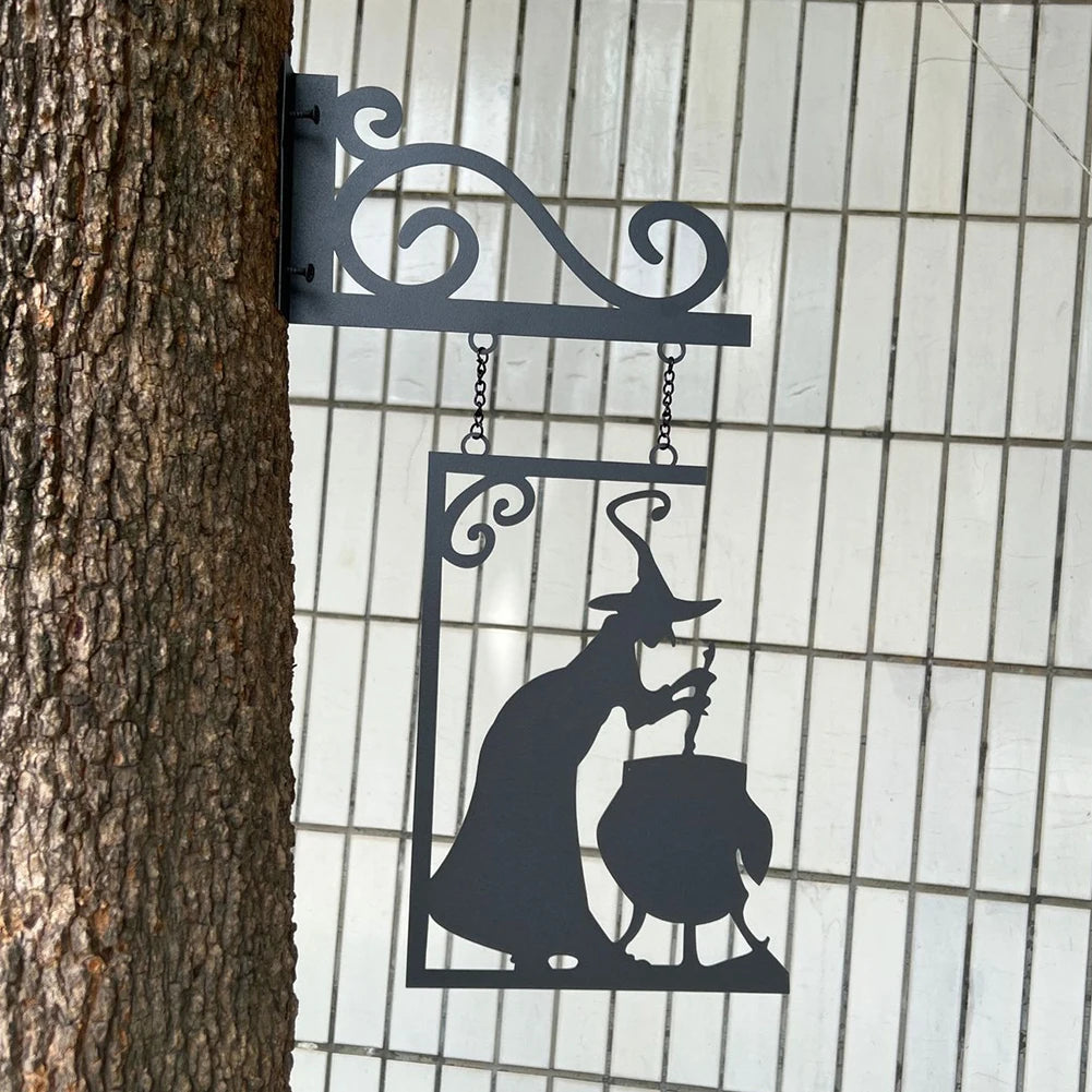 Mysterious Witch Statue Silhouette Sign