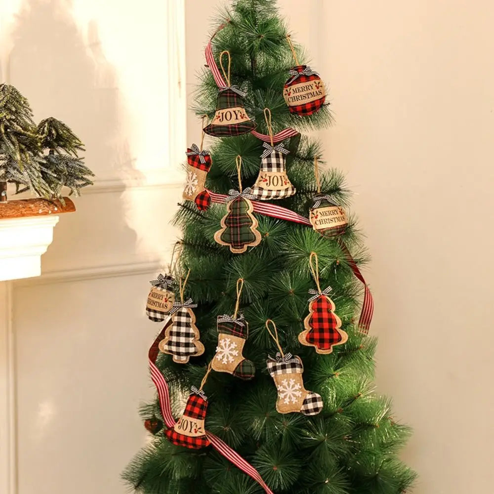 Plaid Linen Christmas Tree Ornaments