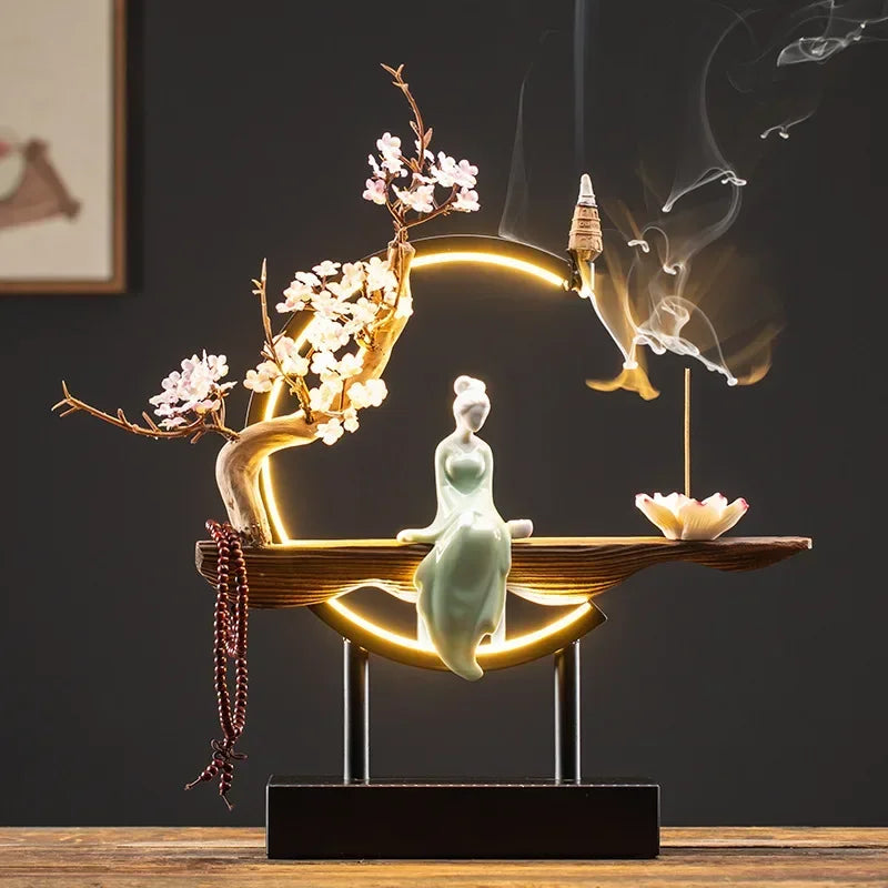 Beautiful Lady Backflow Incense Burner + LED Light