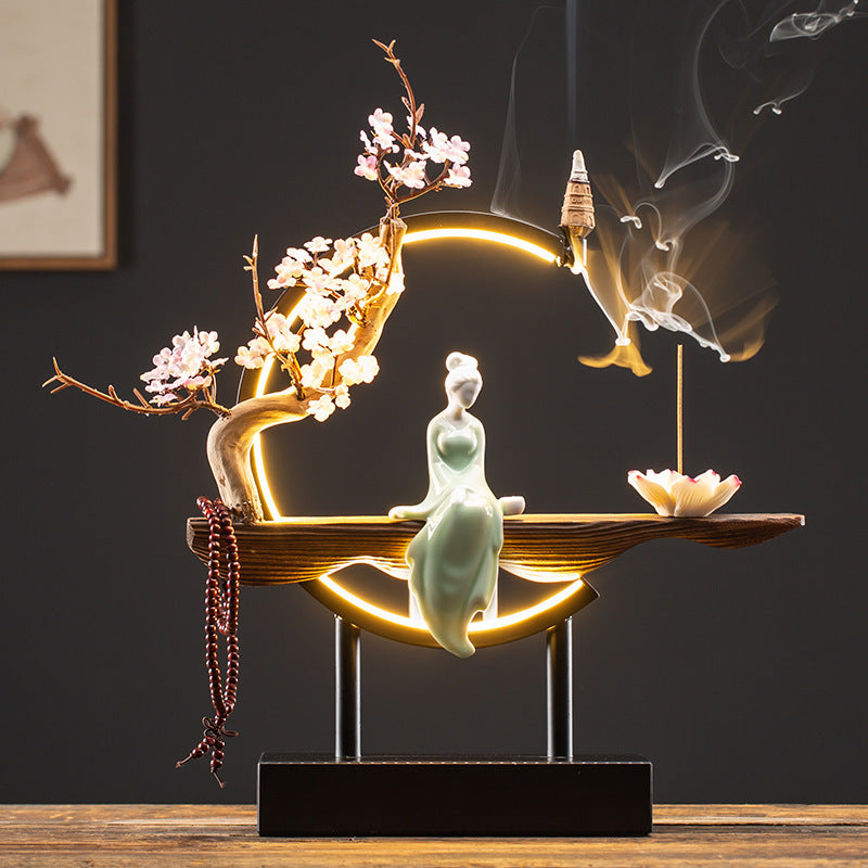 Beautiful Lady Backflow Incense Burner + LED Light