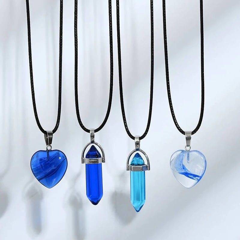 Geometric Glass Stone Pendant Necklaces - 4 piece set