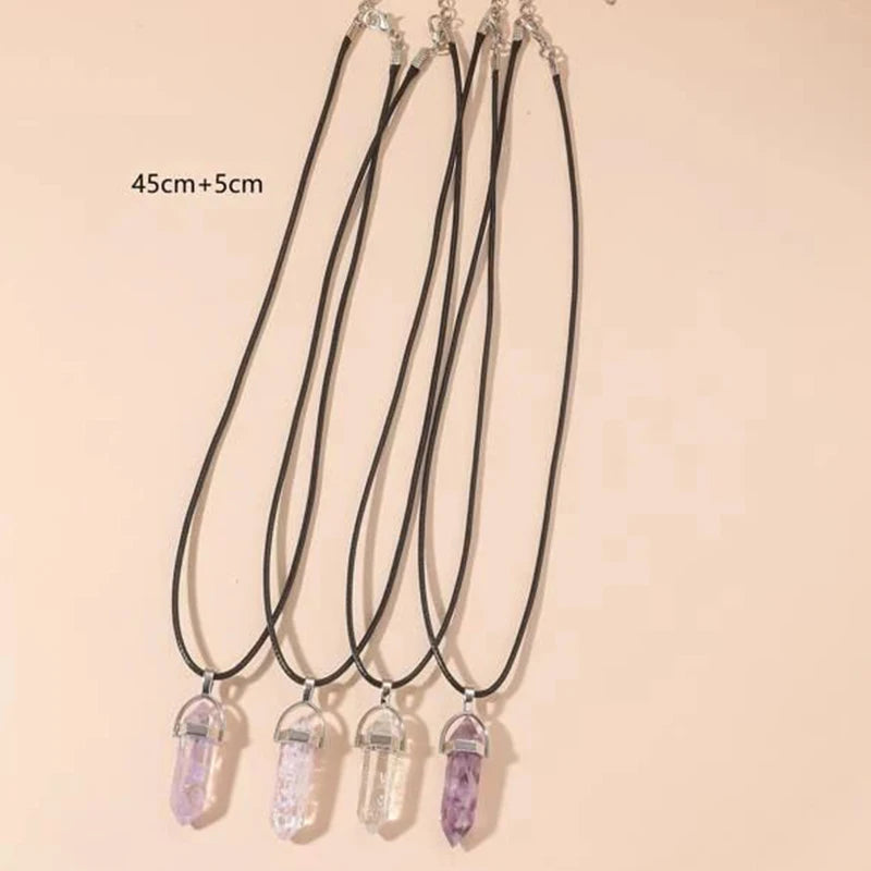 Geometric Glass Stone Pendant Necklaces - 4 piece set