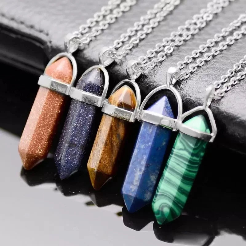 Natural Stone Bullet Pendant Necklace